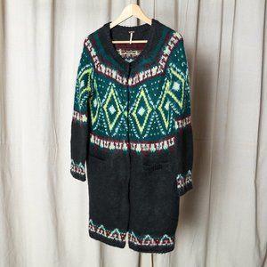 Free People Frosted Fair Isle Longline Cardigan Nordic Womens Green Sweater S